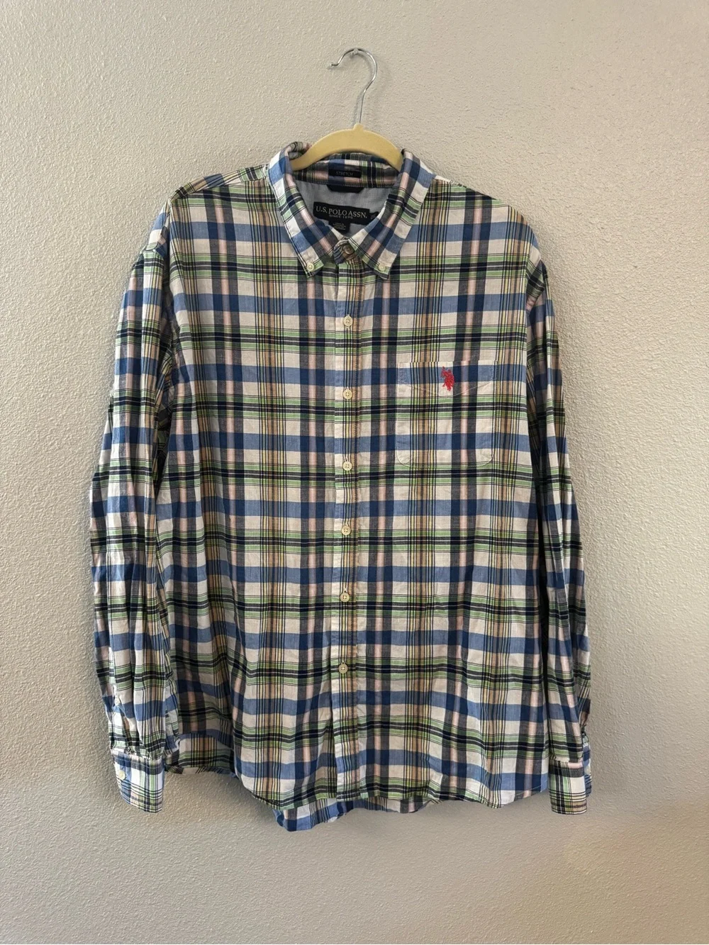 U.S. Polo Assn. Blue, Green & White Plaid Button-Down Shirt